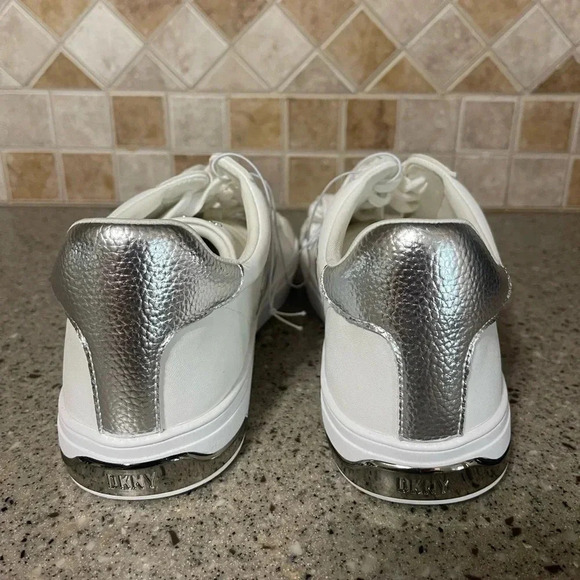 DKNY Women’s Size 7 Abeni Lace up White and Silver Sneakers - Picture 4 of 12